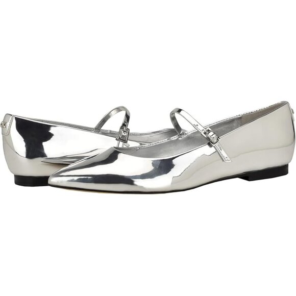 CALVIN KLEIN Kamryn Mary Jane Ballet Flats in Silver Patent Size 6.5 New in Box - Picture 5 of 5